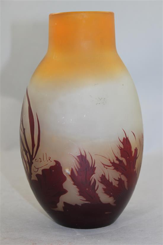 A Galle cameo etched flattened ovoid vase, c.1910, 19cm